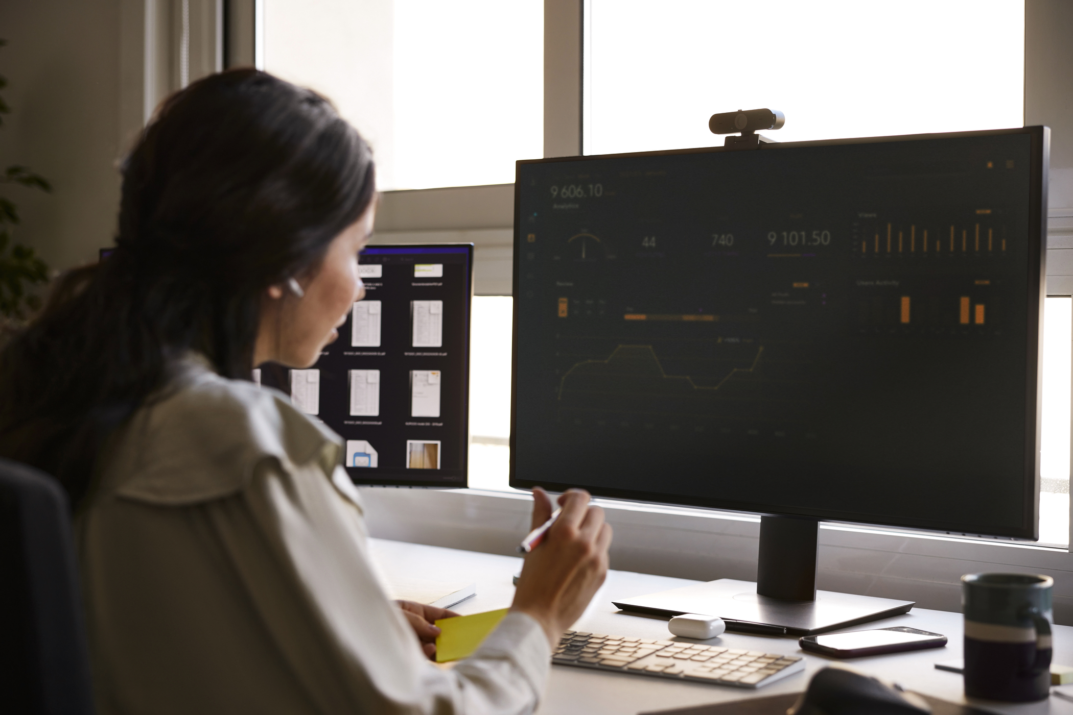 Businesswoman planning strategy on video call